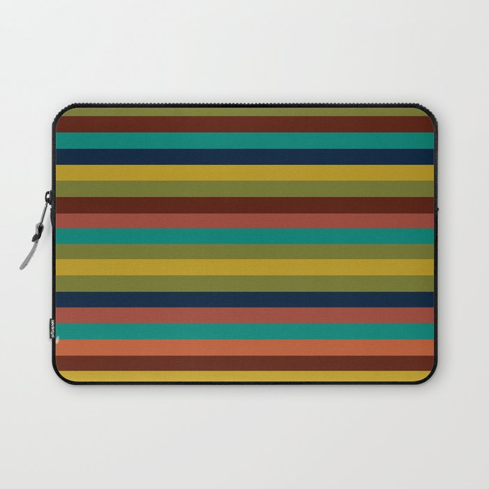 Joseph Stripes II Midcentury Modern Stripe Pattern in Mid Mod Mustard, Olive, Turquoise Teal, Orange Laptop Sleeve Gallery Image 1