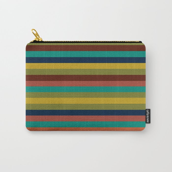 Joseph Stripes II Midcentury Modern Stripe Pattern in Mid Mod Mustard, Olive, Turquoise Teal, Orange Carry All Pouch Gallery Image 1