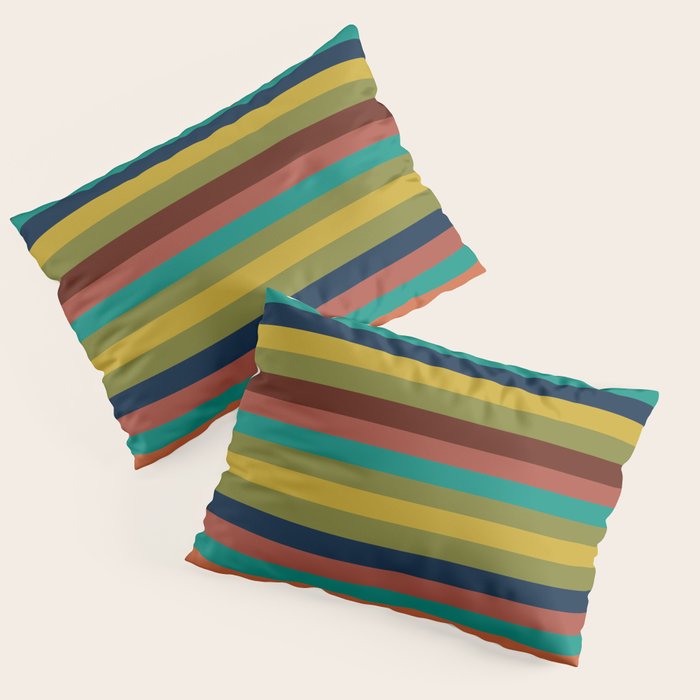 Joseph Stripes II Midcentury Modern Stripe Pattern in Mid Mod Mustard, Olive, Turquoise Teal, Orange Pillow Sham Gallery Image 3
