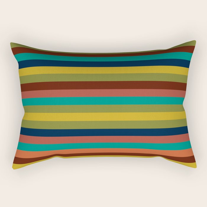 Joseph Stripes II Midcentury Modern Stripe Pattern in Mid Mod Mustard, Olive, Turquoise Teal, Orange Rectangular Pillow Gallery Image 1