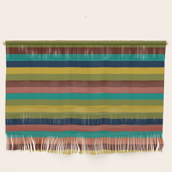 Joseph Stripes II Midcentury Modern Stripe Pattern in Mid Mod Mustard, Olive, Turquoise Teal, Orange Wall Hanging Gallery Image 1
