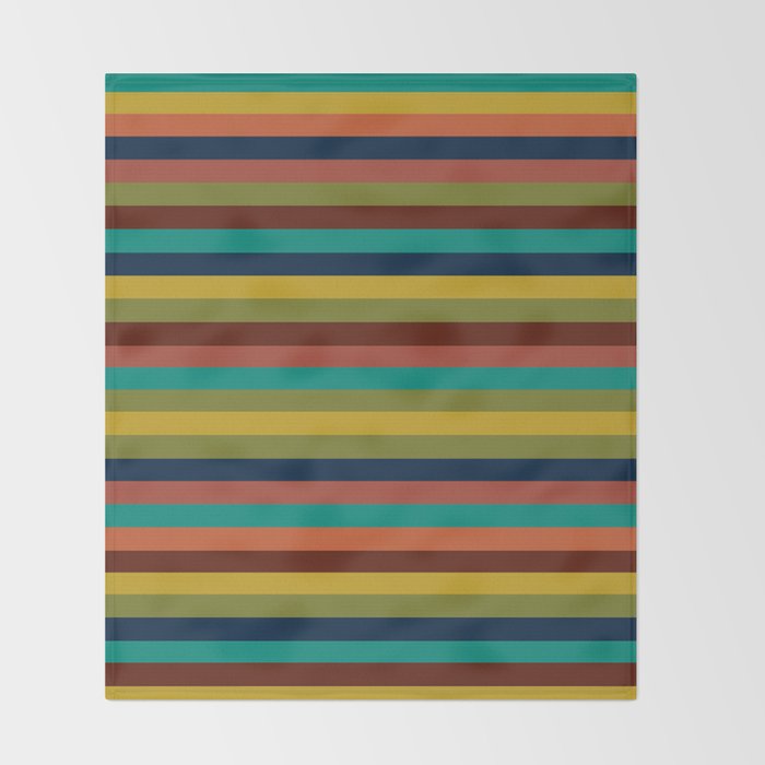 Joseph Stripes II Midcentury Modern Stripe Pattern in Mid Mod Mustard, Olive, Turquoise Teal, Orange Throw Blanket Gallery Image 2