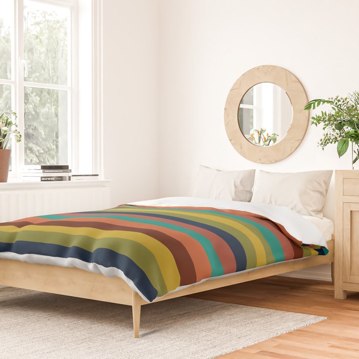 Joseph Stripes II Midcentury Modern Stripe Pattern in Mid Mod Mustard, Olive, Turquoise Teal, Orange Duvet Cover Gallery Image 2