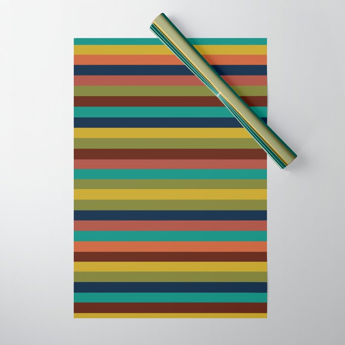 Joseph Stripes II Midcentury Modern Stripe Pattern in Mid Mod Mustard, Olive, Turquoise Teal, Orange Wrapping Paper Gallery Image 1