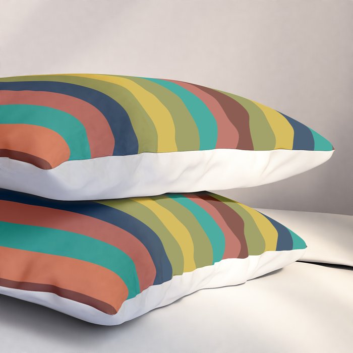 Joseph Stripes II Midcentury Modern Stripe Pattern in Mid Mod Mustard, Olive, Turquoise Teal, Orange Pillow Sham Gallery Image 3