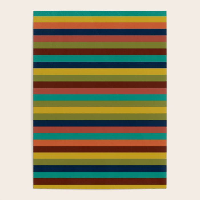 Joseph Stripes II Midcentury Modern Stripe Pattern in Mid Mod Mustard, Olive, Turquoise Teal, Orange Poster Gallery Image 4