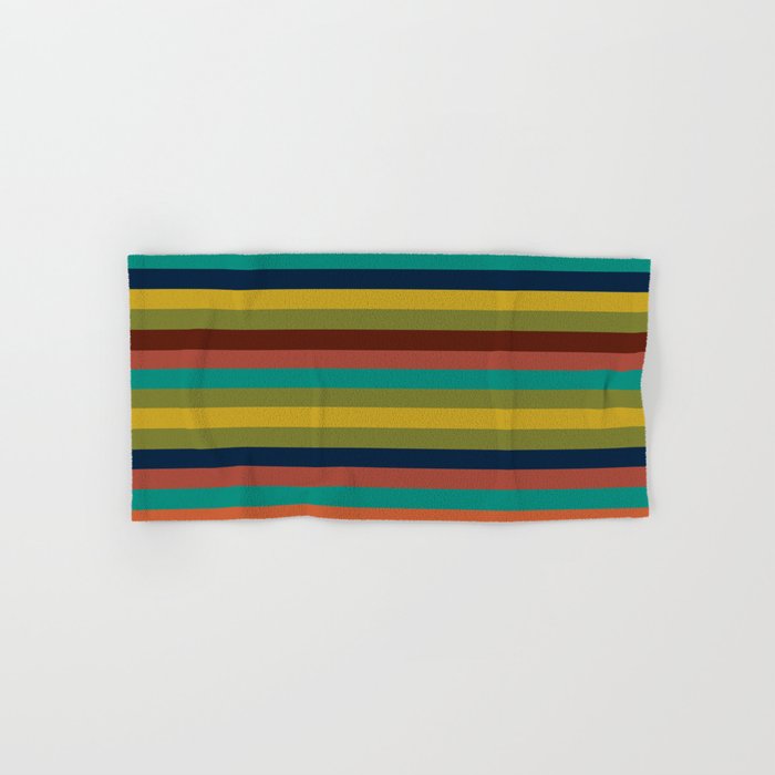 Joseph Stripes II Midcentury Modern Stripe Pattern in Mid Mod Mustard, Olive, Turquoise Teal, Orange Bath Towel Gallery Image 1