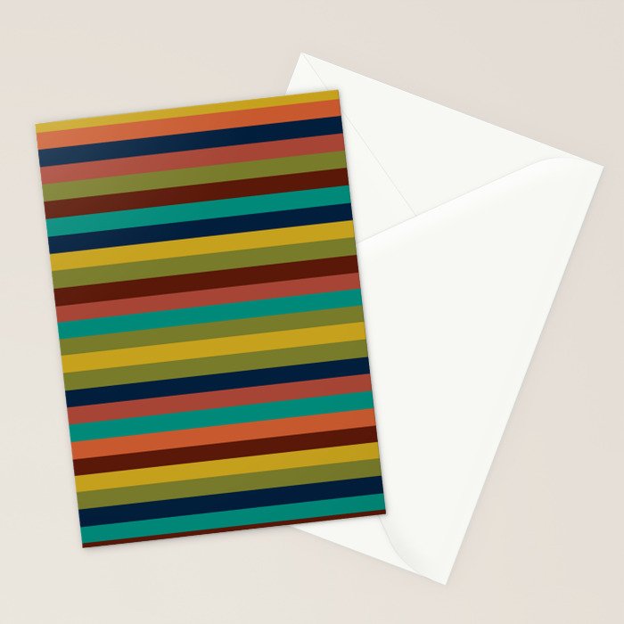 Joseph Stripes II Midcentury Modern Stripe Pattern in Mid Mod Mustard, Olive, Turquoise Teal, Orange Stationery Card Gallery Image 2
