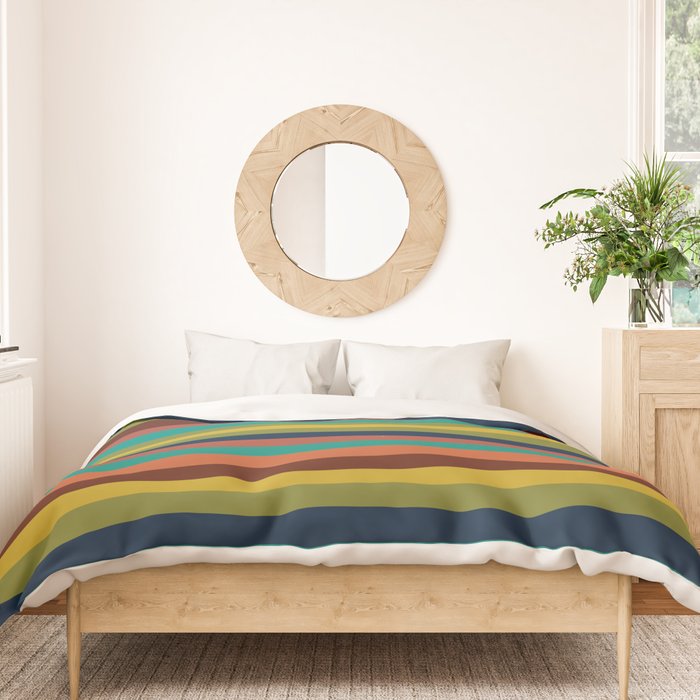 Joseph Stripes II Midcentury Modern Stripe Pattern in Mid Mod Mustard, Olive, Turquoise Teal, Orange Duvet Cover Gallery Image 3