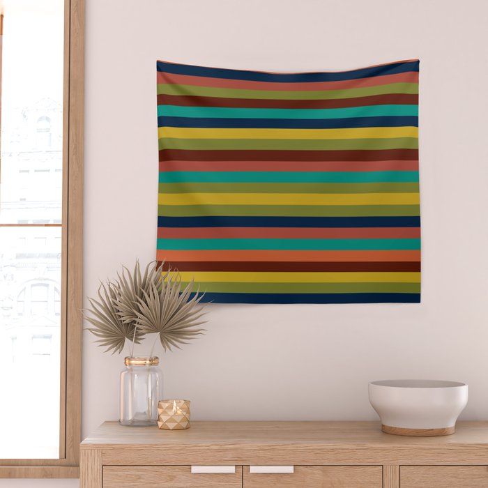 Joseph Stripes II Midcentury Modern Stripe Pattern in Mid Mod Mustard, Olive, Turquoise Teal, Orange Wall Tapestry Gallery Image 2