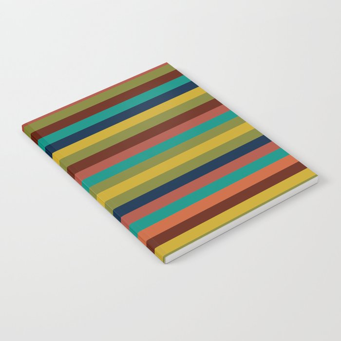 Joseph Stripes II Midcentury Modern Stripe Pattern in Mid Mod Mustard, Olive, Turquoise Teal, Orange Notebook Gallery Image 2