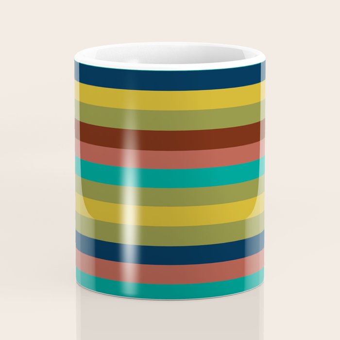 Joseph Stripes II Midcentury Modern Stripe Pattern in Mid Mod Mustard, Olive, Turquoise Teal, Orange Coffee Mug Gallery Image 4