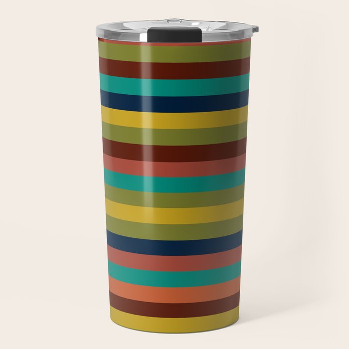 Joseph Stripes II Midcentury Modern Stripe Pattern in Mid Mod Mustard, Olive, Turquoise Teal, Orange Travel Mug Gallery Image 1