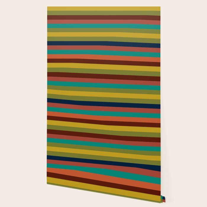 Joseph Stripes II Midcentury Modern Stripe Pattern in Mid Mod Mustard, Olive, Turquoise Teal, Orange Wallpaper Gallery Image 2