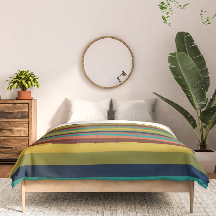 Joseph Stripes II Midcentury Modern Stripe Pattern in Mid Mod Mustard, Olive, Turquoise Teal, Orange Comforter Gallery Image 3