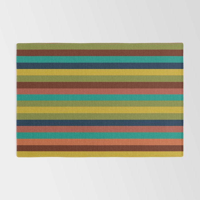 Joseph Stripes II Midcentury Modern Stripe Pattern in Mid Mod Mustard, Olive, Turquoise Teal, Orange Rug Gallery Image 2