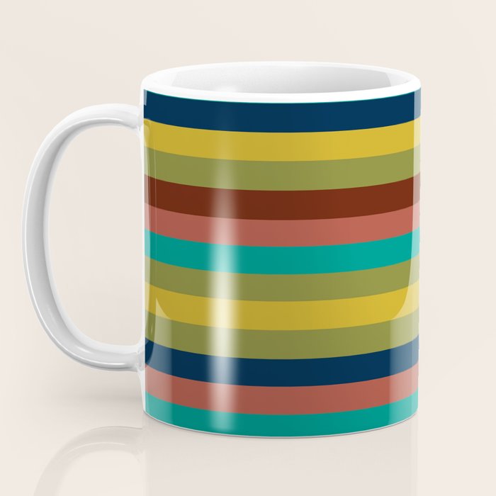 Joseph Stripes II Midcentury Modern Stripe Pattern in Mid Mod Mustard, Olive, Turquoise Teal, Orange Coffee Mug Gallery Image 3