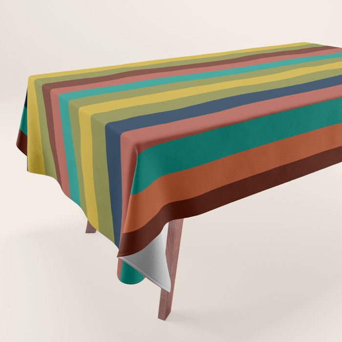 Joseph Stripes II Midcentury Modern Stripe Pattern in Mid Mod Mustard, Olive, Turquoise Teal, Orange Tablecloth Gallery Image 1