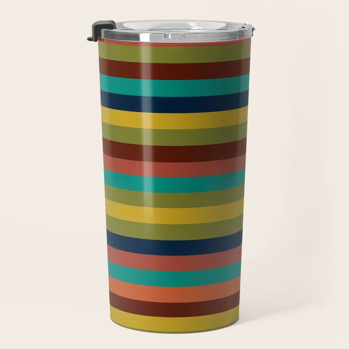 Joseph Stripes II Midcentury Modern Stripe Pattern in Mid Mod Mustard, Olive, Turquoise Teal, Orange Travel Mug Gallery Image 3