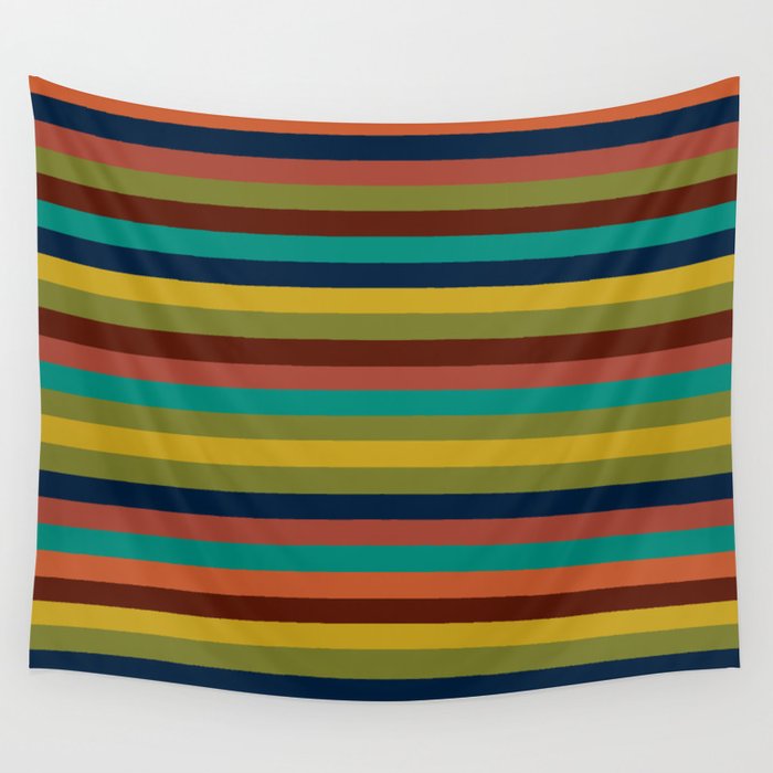 Joseph Stripes II Midcentury Modern Stripe Pattern in Mid Mod Mustard, Olive, Turquoise Teal, Orange Wall Tapestry Gallery Image 4