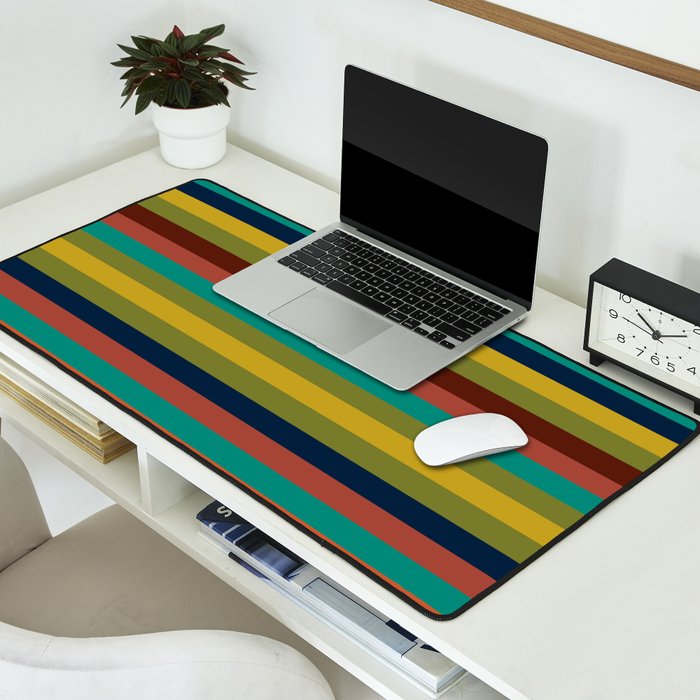 Joseph Stripes II Midcentury Modern Stripe Pattern in Mid Mod Mustard, Olive, Turquoise Teal, Orange Desk Mat Gallery Image 2