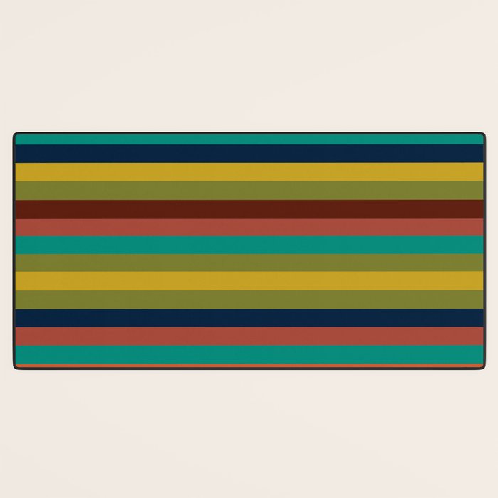 Joseph Stripes II Midcentury Modern Stripe Pattern in Mid Mod Mustard, Olive, Turquoise Teal, Orange Desk Mat Gallery Image 3