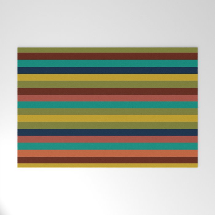 Joseph Stripes II Midcentury Modern Stripe Pattern in Mid Mod Mustard, Olive, Turquoise Teal, Orange Welcome Mat Gallery Image 1