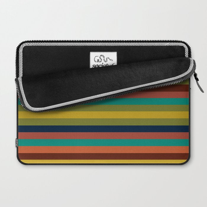 Joseph Stripes II Midcentury Modern Stripe Pattern in Mid Mod Mustard, Olive, Turquoise Teal, Orange Laptop Sleeve Gallery Image 2