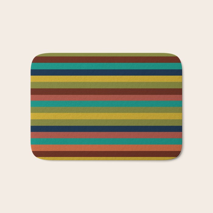 Joseph Stripes II Midcentury Modern Stripe Pattern in Mid Mod Mustard, Olive, Turquoise Teal, Orange Bath Mat Gallery Image 1