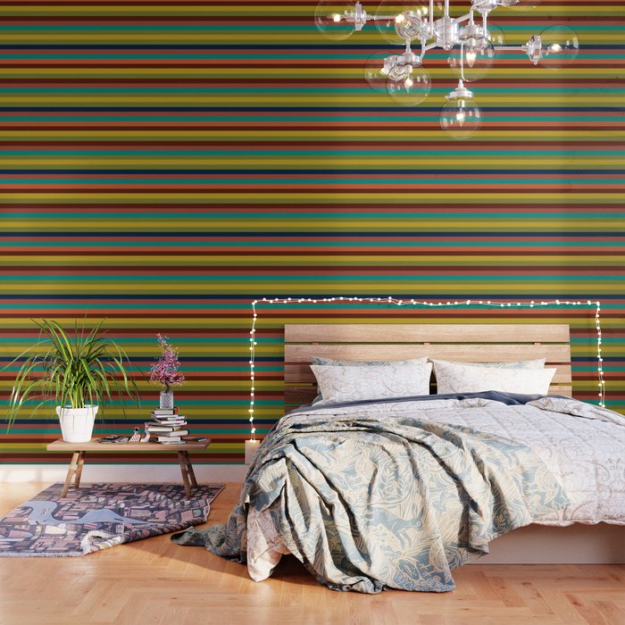Joseph Stripes II Midcentury Modern Stripe Pattern in Mid Mod Mustard, Olive, Turquoise Teal, Orange Wallpaper Gallery Image 1