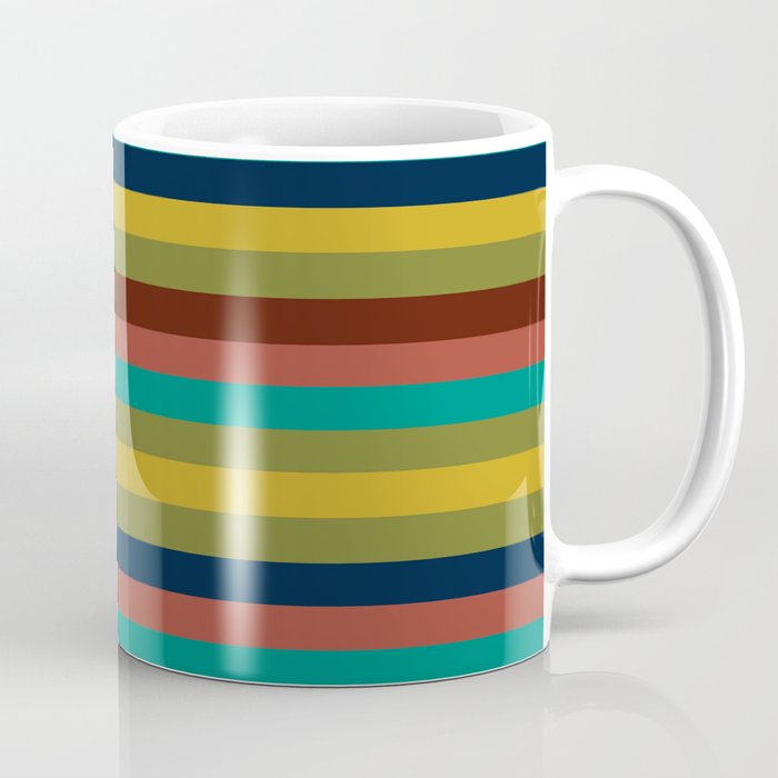 Joseph Stripes II Midcentury Modern Stripe Pattern in Mid Mod Mustard, Olive, Turquoise Teal, Orange Coffee Mug Gallery Image 1