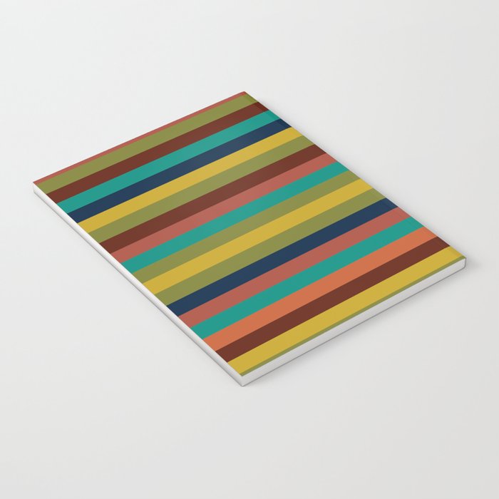 Joseph Stripes II Midcentury Modern Stripe Pattern in Mid Mod Mustard, Olive, Turquoise Teal, Orange Notebook Gallery Image 3