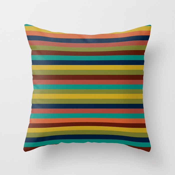 Joseph Stripes II Midcentury Modern Stripe Pattern in Mid Mod Mustard, Olive, Turquoise Teal, Orange Throw Pillow Gallery Image 6