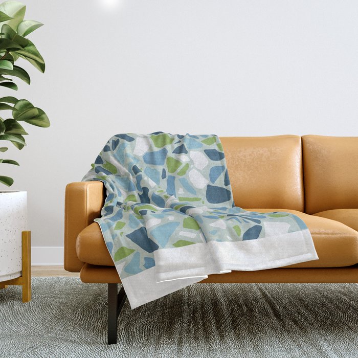 Terrazzo Mosaic Pattern, Teal Blue, Green, White Throw Blanket Gallery Image 1