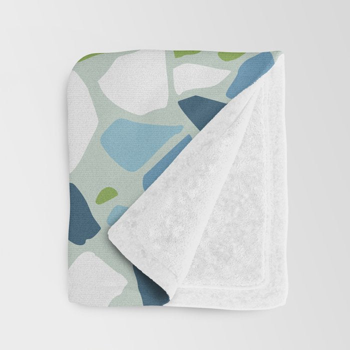 Terrazzo Mosaic Pattern, Teal Blue, Green, White Throw Blanket Gallery Image 3
