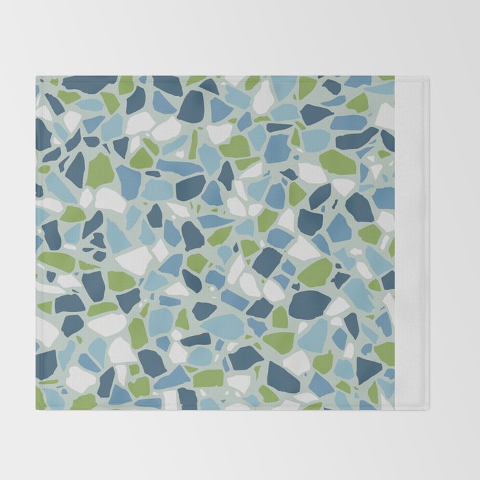 Terrazzo Mosaic Pattern, Teal Blue, Green, White Throw Blanket Gallery Image 2