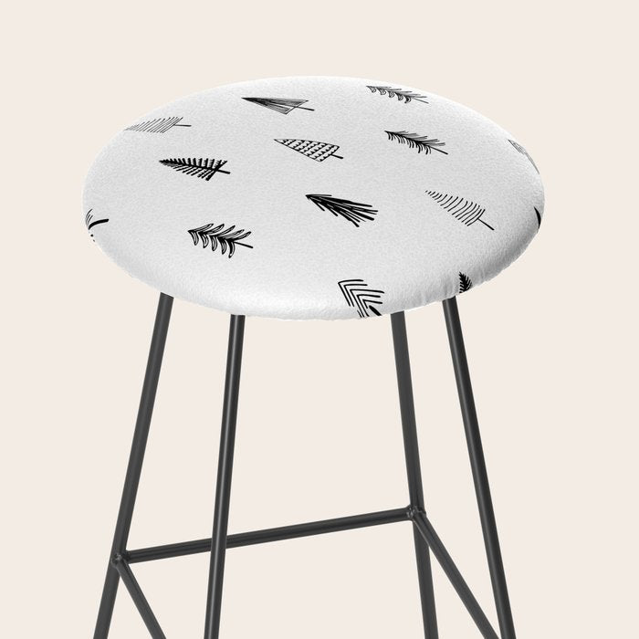 Black and white pine tree doodle art pattern Stool Gallery Image 2