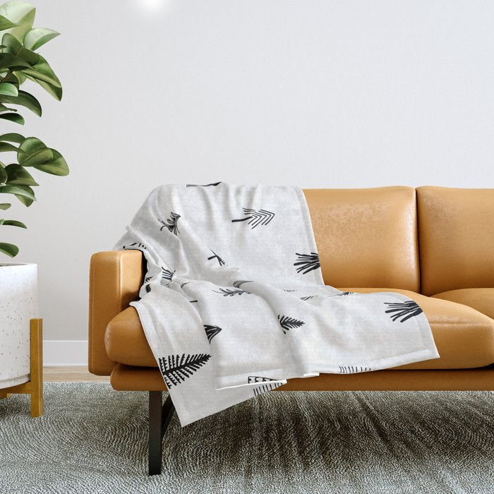 Black and white pine tree doodle art pattern Throw Blanket Gallery Image 1