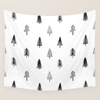 Black and white pine tree doodle art pattern Wall Tapestry Gallery Image 4