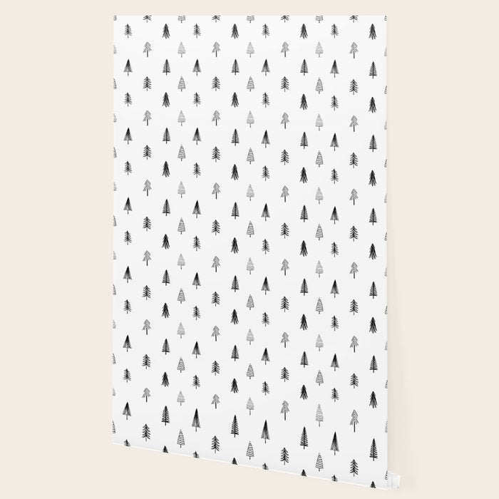 Black and white pine tree doodle art pattern Wallpaper Gallery Image 2