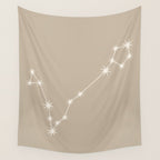 Pisces Zodiac Star Constellation Line Art Beige Wall Tapestry Gallery Image 4
