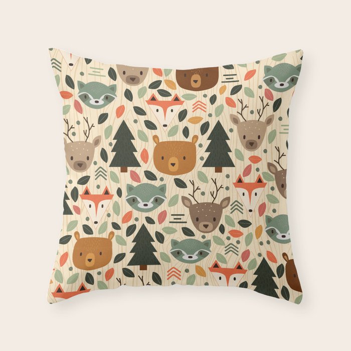 Woodland Creatures Throw Pillow Gallery Image 1