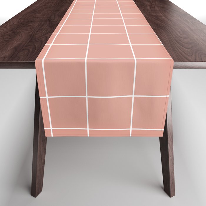 Hand Drawn Grid Pattern Peach Pink Table Runner Gallery Image 1