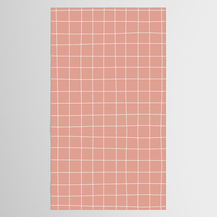 Hand Drawn Grid Pattern Peach Pink Tablecloth Gallery Image 2