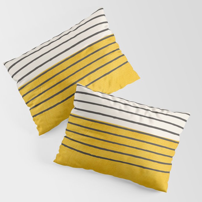 Minimalist Bright Yellow Black Horizontal Lines Pillow Sham Gallery Image 1