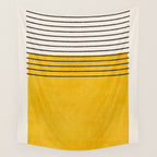 Minimalist Bright Yellow Black Horizontal Lines Wall Tapestry Gallery Image 4