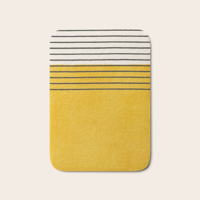 Minimalist Bright Yellow Black Horizontal Lines Bath Mat Gallery Image 1