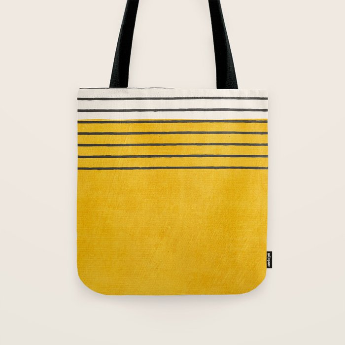 Minimalist Bright Yellow Black Horizontal Lines Tote Bag Gallery Image 1