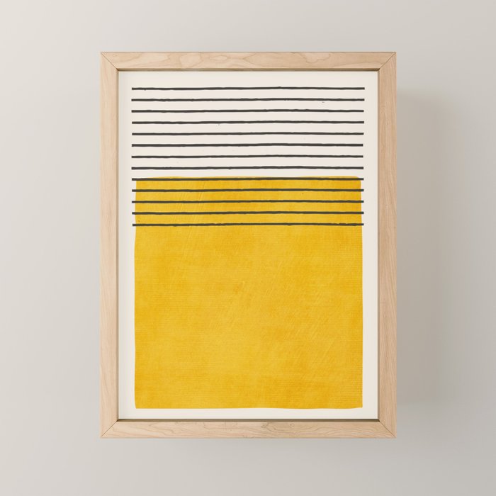Minimalist Bright Yellow Black Horizontal Lines Mini Art Print Gallery Image 1