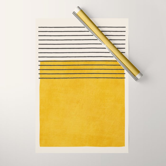 Minimalist Bright Yellow Black Horizontal Lines Wrapping Paper Gallery Image 1